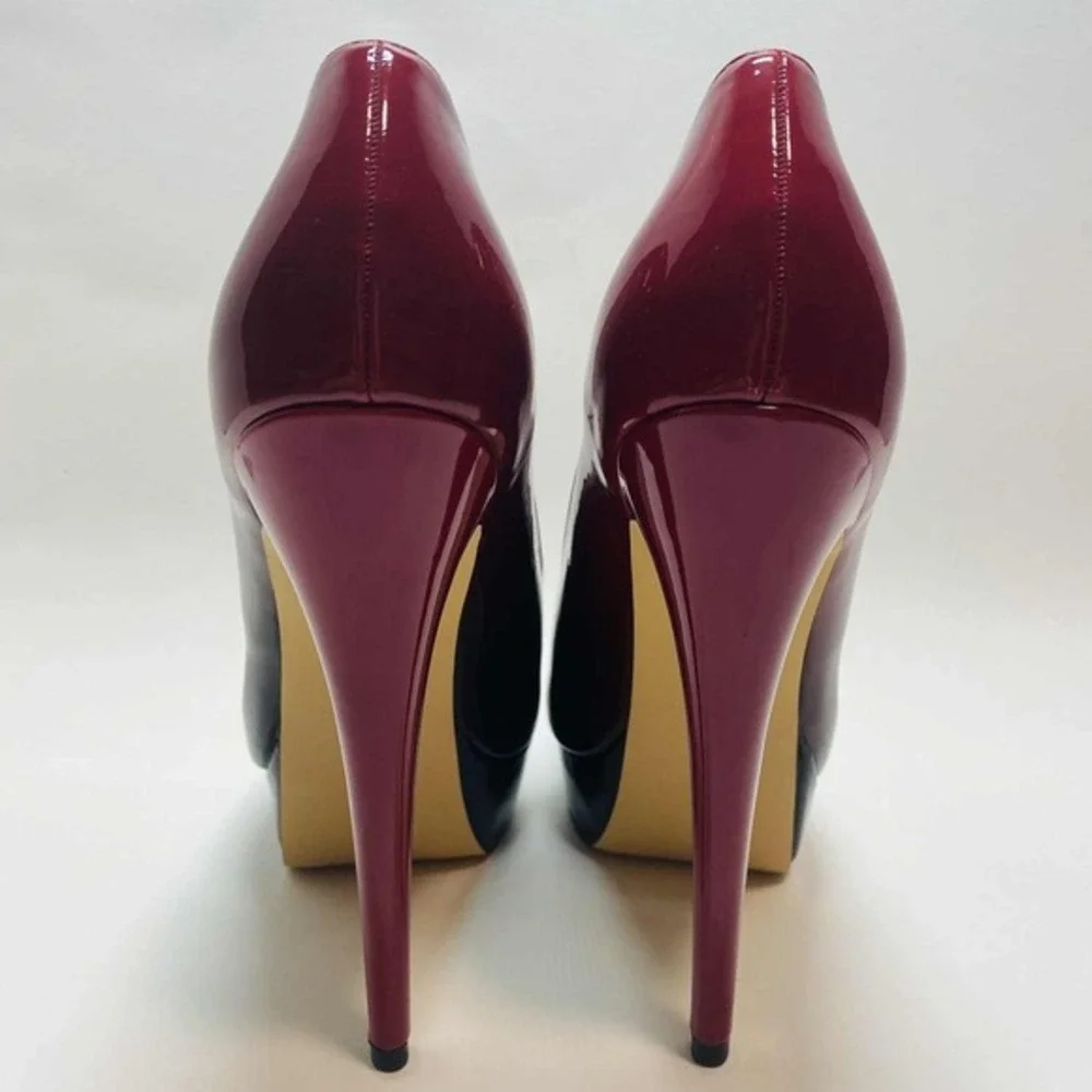 Womens MERUMOTE Peep Toe Platform Pumps Burgundy Black Ombre High‎ Heel Shoes